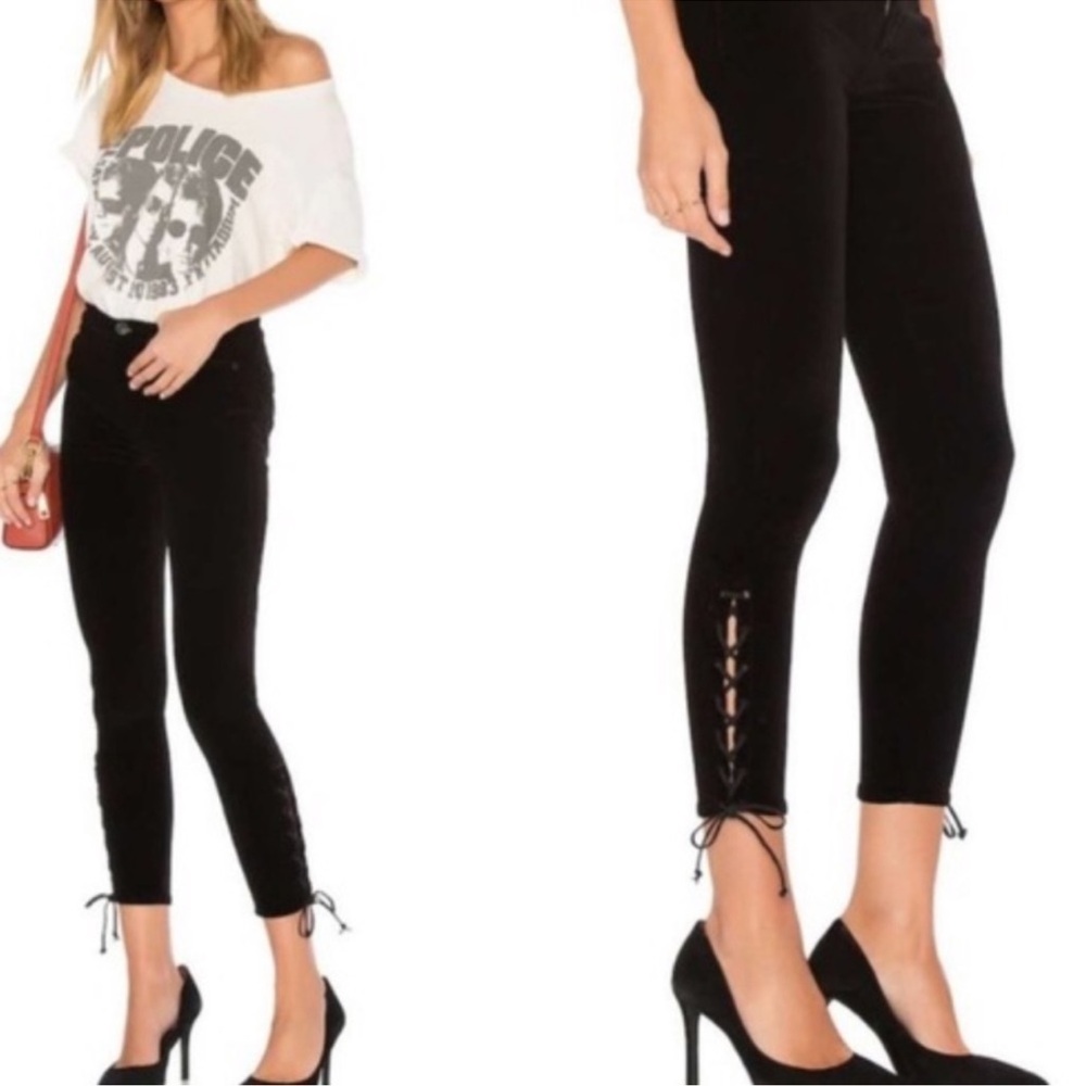 Hudson High Rise Nix lace up hem crop velvet jean